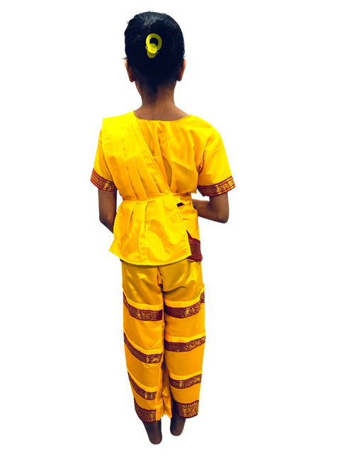 BookMyCostume Yellow & Red Bharatanatyam Saree Indian Classical Dance Costume for Girls | Kids & Adult Fancy Dress Costume